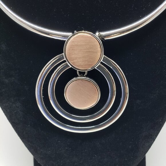 Stunning Silver-Tone Statement Necklace for Women – Polished Dual Plate & Hoop - Picture 9 of 9